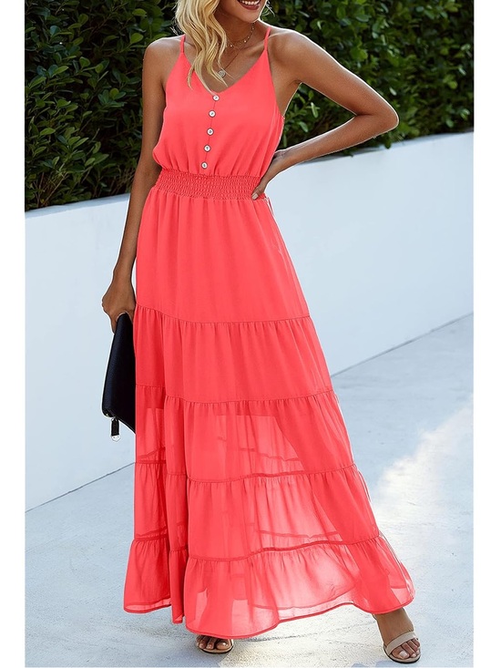 PrettyGarden Dresses & Skirts - Sleeveless Coral Maxi Dress with Button Front